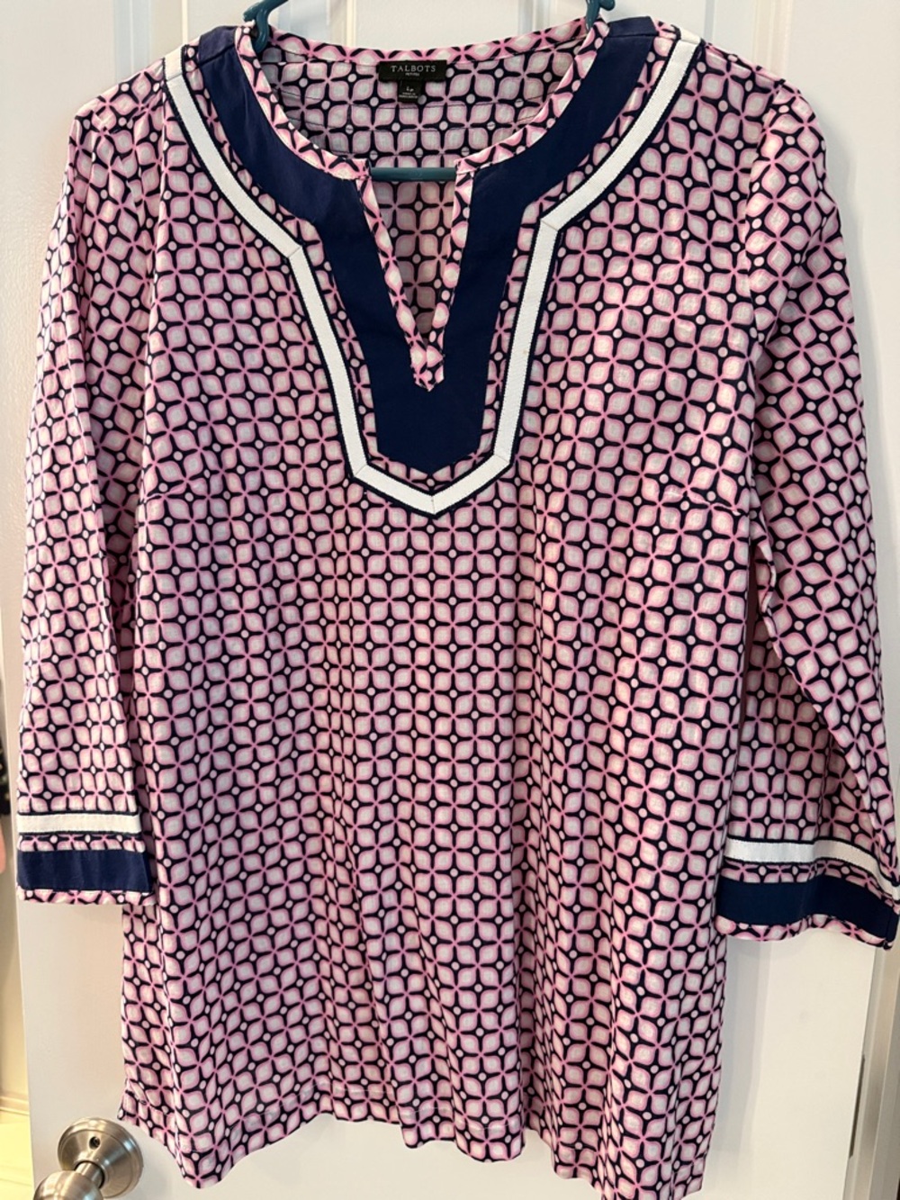 Talbots Pink and Navy Geometric Tunic